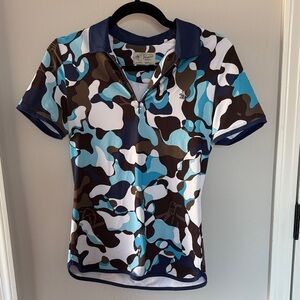 Camouflage Women’s Penguin Polo Shirt - Blue, Brown, White